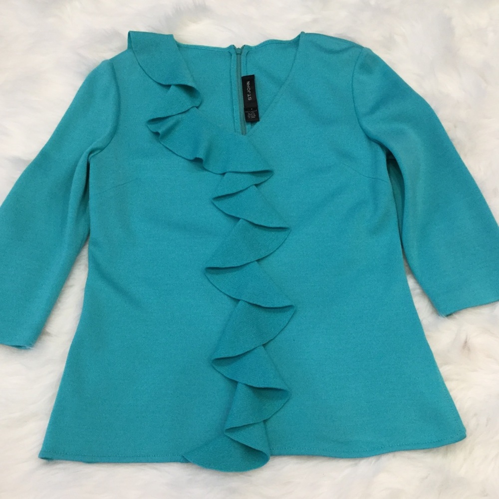 St. John Turquoise Ruffle Top - Picture 2 of 7